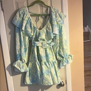 ASOS Blue and Yellow Ruffle Dress